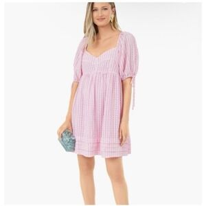 Tuckernuck Hyacinth House SZ L Layton Babydoll Mini Dress Pink Gingham Summer